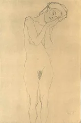 Mädchenakt von vorne mit Hand an der Wange